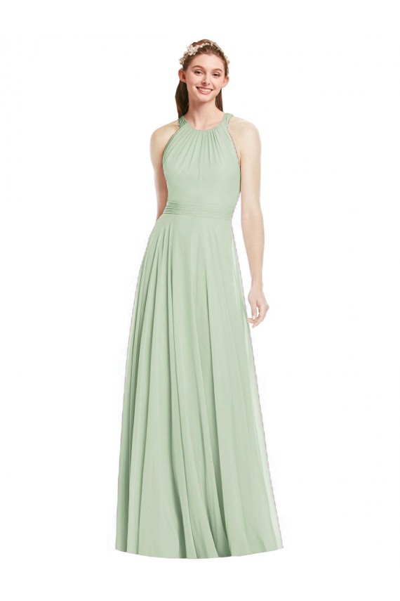 Chiffon Halter Neck A-Line Sage Bridesmaid Dress / Evening Dress Derby