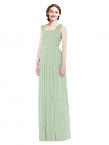 Soft Chiffon Spaghetti Straps A-Line Sage Bridal Party Dress Derby