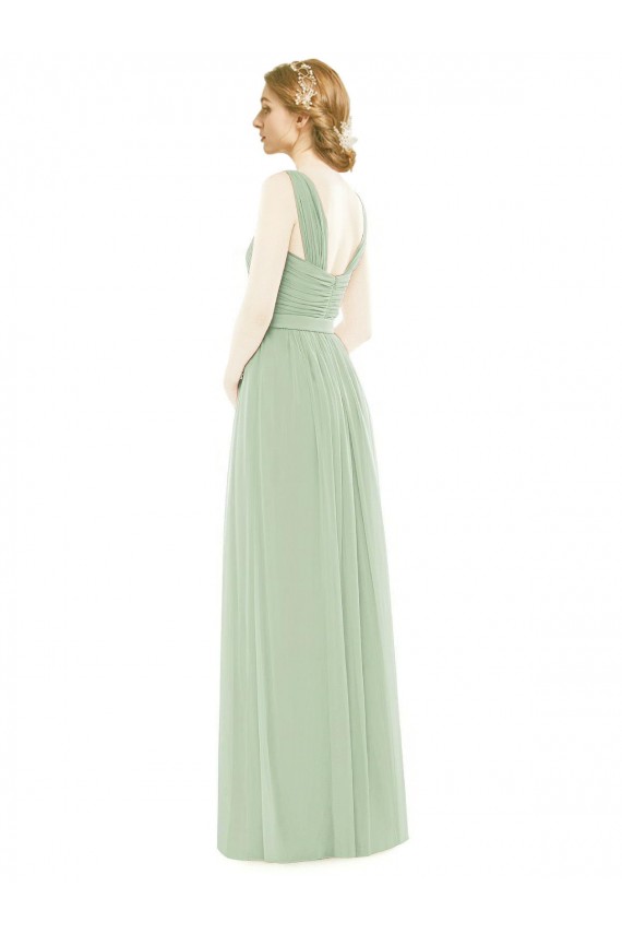 Soft Chiffon Spaghetti Straps A-Line Sage Bridal Party Dress Derby