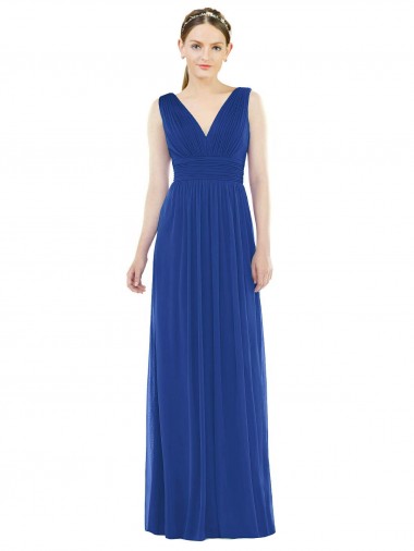 Soft Chiffon V-Neck A-Line Royal Blue Bridesmaid Gowns Derby