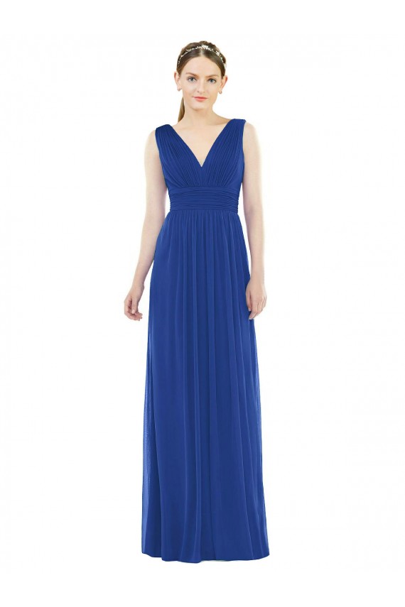 Soft Chiffon V-Neck A-Line Royal Blue Bridesmaid Gowns Derby