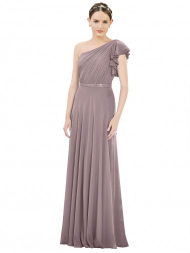 Soft Chiffon One Shoulder A-Line Dusty Rose Bridesmaid Dress Derby