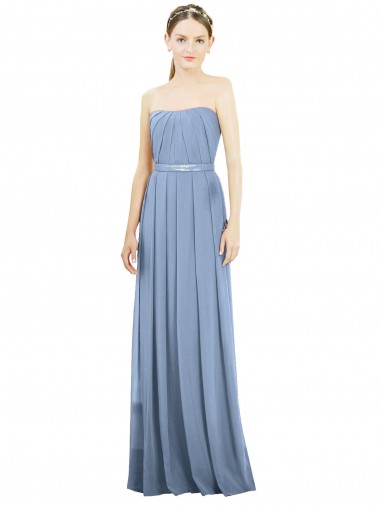 Soft Chiffon Strapless A-Line Dusty Blue Bridesmaid Dress Derby