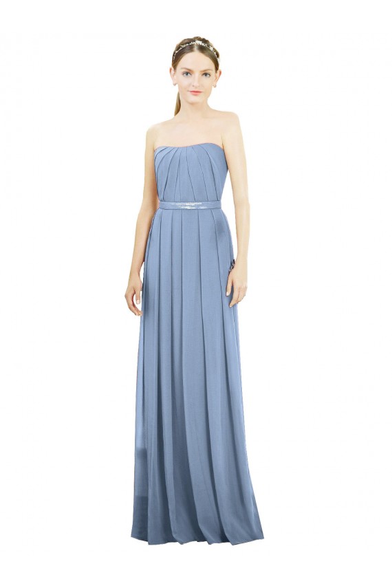 Soft Chiffon Strapless A-Line Dusty Blue Bridesmaid Dress Derby