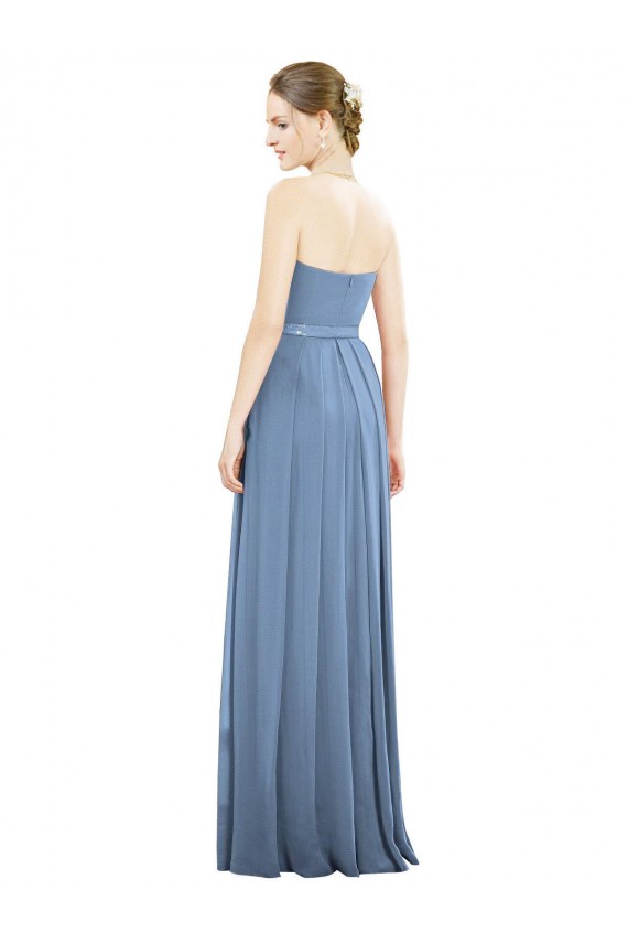 Soft Chiffon Strapless A-Line Dusty Blue Bridesmaid Dress Derby