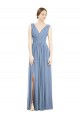 Soft Chiffon V-Neck A-Line Dusty Blue Semi Formal Evening Dress / Bridesmaid Dress Derby