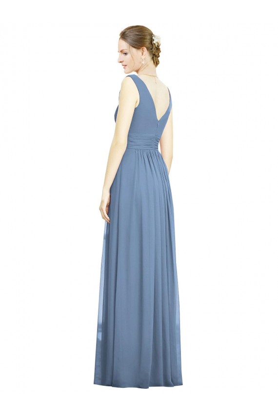 Soft Chiffon V-Neck A-Line Dusty Blue Semi Formal Evening Dress / Bridesmaid Dress Derby