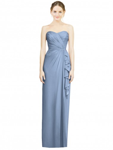Soft Chiffon Strapless Sheath Dusty Blue Bridesmaid Dress Derby