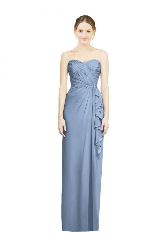 Soft Chiffon Strapless Sheath Dusty Blue Bridesmaid Dress Derby
