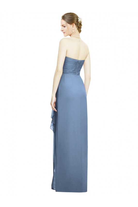 Soft Chiffon Strapless Sheath Dusty Blue Bridesmaid Dress Derby