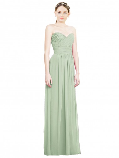 Soft Chiffon Strapless Open Back A-Line Sage Bridesmaid Dress Derby