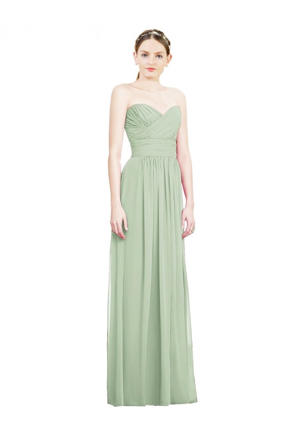 Soft Chiffon Strapless Open Back A-Line Sage Bridesmaid Dress Derby