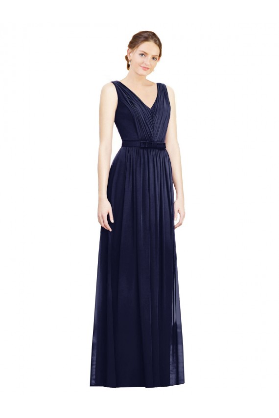 Chiffon V-Neck A-Line Dark Navy Bridesmaid Gowns Derby