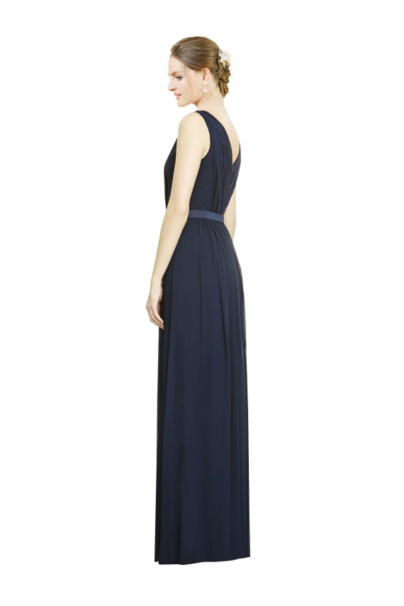 Chiffon V-Neck A-Line Dark Navy Bridesmaid Gowns Derby