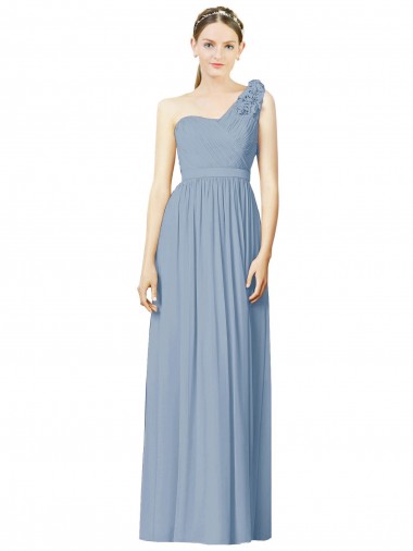 Soft Chiffon One Shoulder A-Line Dusty Blue Bridesmaid Dress Derby