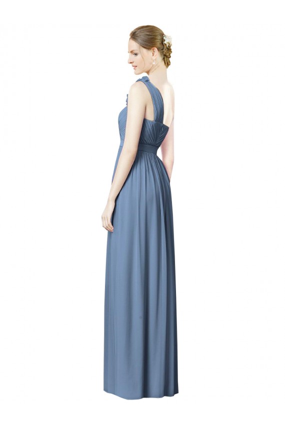Soft Chiffon One Shoulder A-Line Dusty Blue Bridesmaid Dress Derby