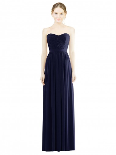 Soft Chiffon Strapless A-Line Dark Navy Formal Evening Gown / Bridesmaid Dress Derby