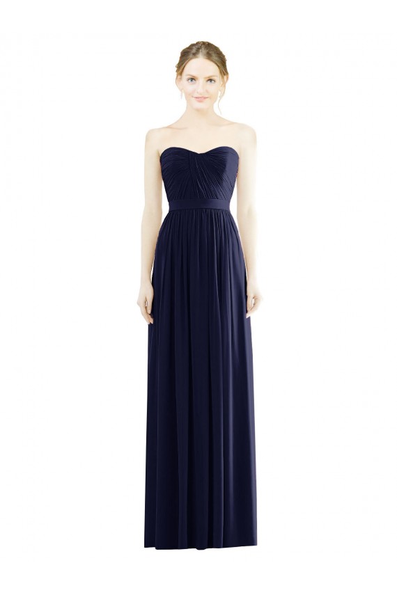 Soft Chiffon Strapless A-Line Dark Navy Formal Evening Gown / Bridesmaid Dress Derby