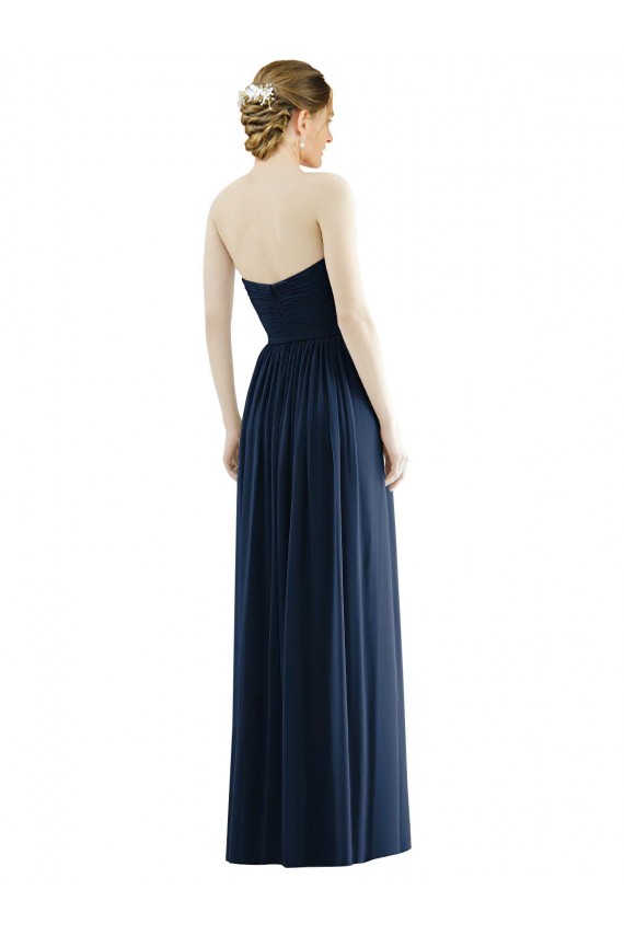 Soft Chiffon Strapless A-Line Dark Navy Formal Evening Gown / Bridesmaid Dress Derby