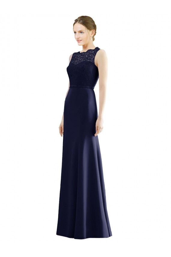 Soft Chiffon & Lace Illusion Neck Mermaid Dark Navy Bridesmaid Dress Derby