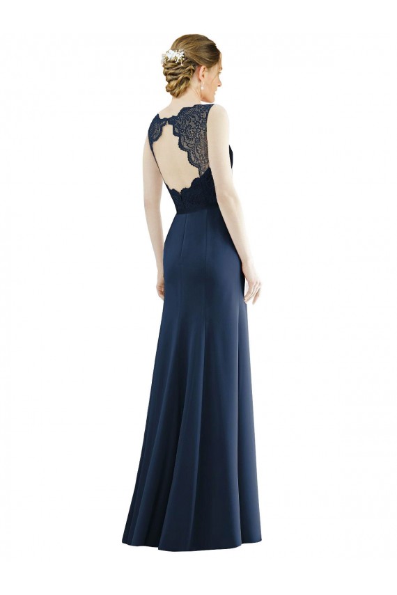 Soft Chiffon & Lace Illusion Neck Mermaid Dark Navy Bridesmaid Dress Derby