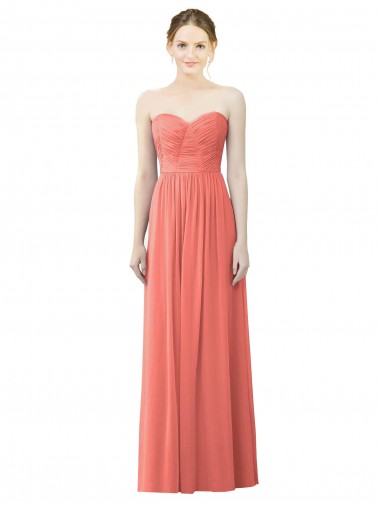 Soft Chiffon Strapless A-Line Coral Bridesmaid Dress Derby