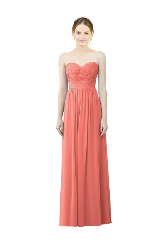 Soft Chiffon Strapless A-Line Coral Bridesmaid Dress Derby