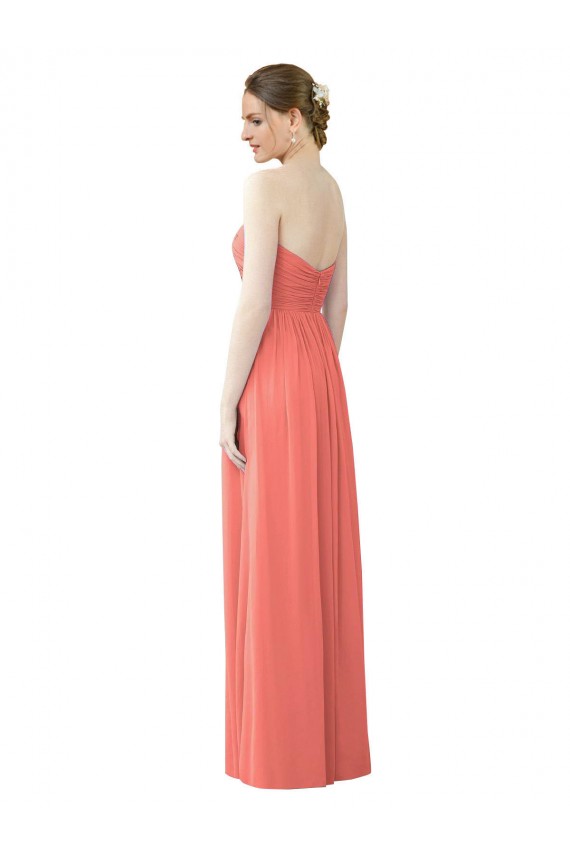 Soft Chiffon Strapless A-Line Coral Bridesmaid Dress Derby