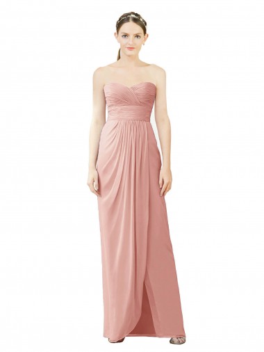 Soft Chiffon Strapless A-Line Bliss Pink High Low Bridesmaid Dress Derby
