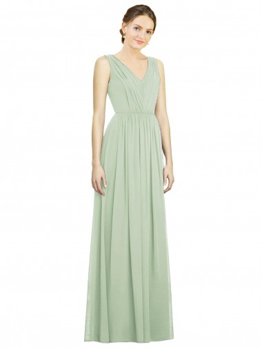 Soft Chiffon V-Neck V-Back A-Line Sage Bridesmaid Dress Derby