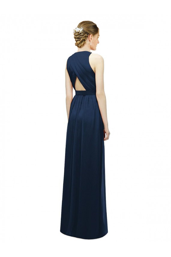 Soft Chiffon Halter Neck A-Line Salmon Bridesmaid Dress Derby