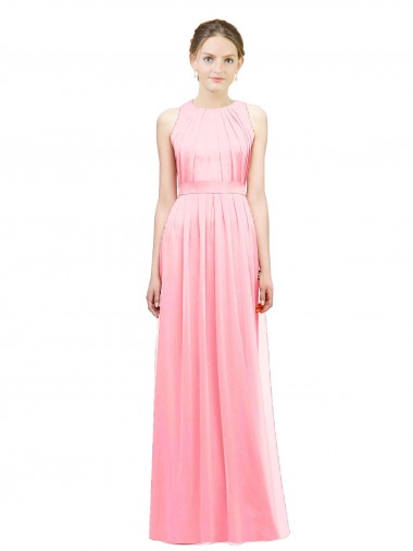 Soft Chiffon Halter Neck A-Line Salmon Bridesmaid Dress Derby