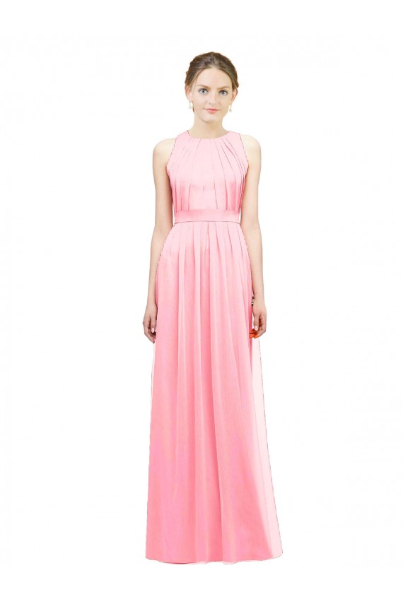 Soft Chiffon Halter Neck A-Line Salmon Bridesmaid Dress Derby