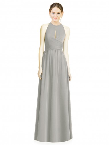 Chiffon Halter Neck A-Line Silver Bridesmaid Dress / Evening Dress Derby