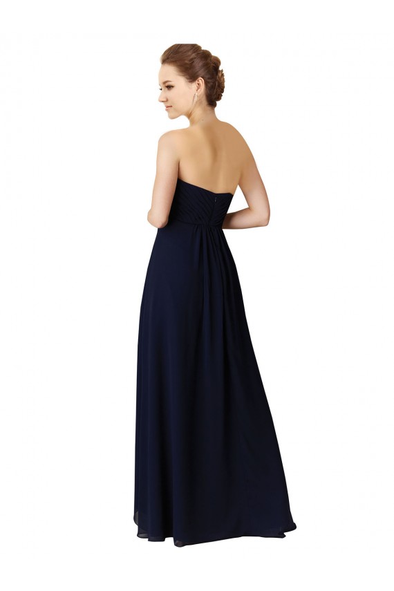 Soft Chiffon Sweetheart A-Line Dark Navy High Low Bridesmaid Dress Derby