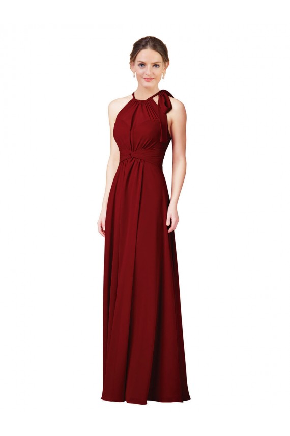 Soft Chiffon Halter Neck Sheath Burgundy Bridesmaid Dress Derby