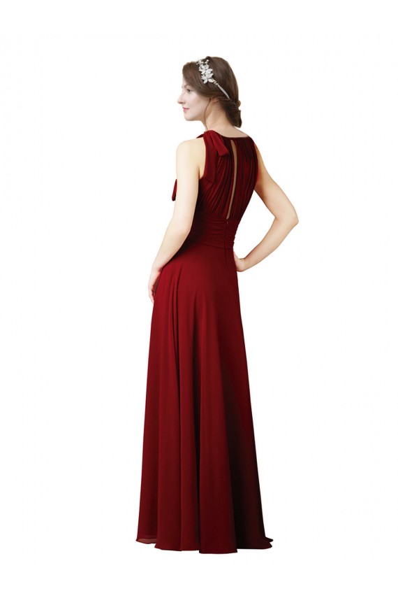 Soft Chiffon Halter Neck Sheath Burgundy Bridesmaid Dress Derby