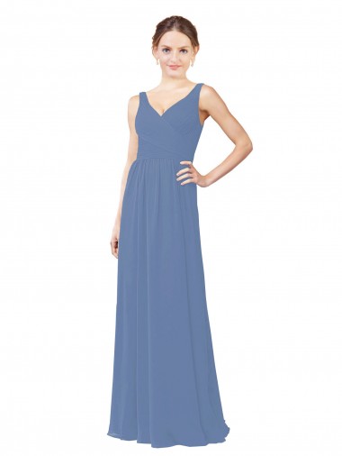 Soft Chiffon V-Neck Sheath Windsor Blue Bridal Party Dress Derby