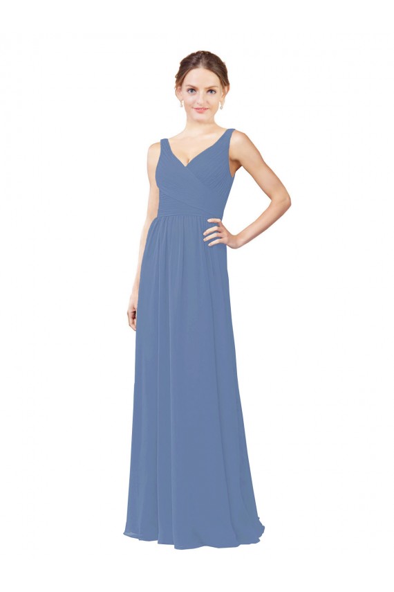 Soft Chiffon V-Neck Sheath Windsor Blue Bridal Party Dress Derby