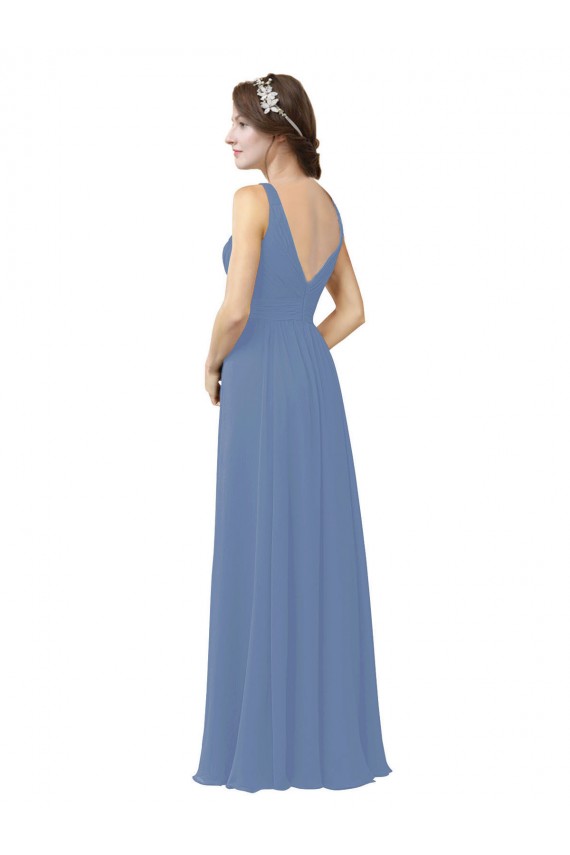 Soft Chiffon V-Neck Sheath Windsor Blue Bridal Party Dress Derby
