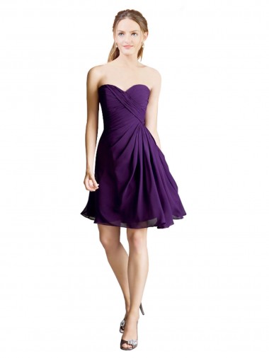 Soft Chiffon Strapless A-Line Purple Bridesmaid Dress Derby