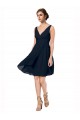 Soft Chiffon V-Neck Knee Length A-Line Dark Navy Bridesmaid Dress Derby