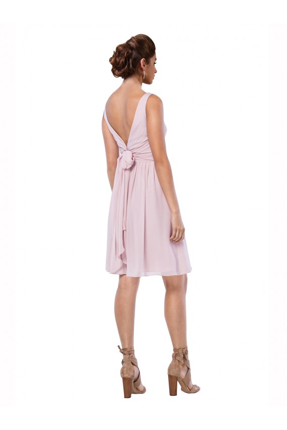 Soft Chiffon V-Neck Knee Length A-Line Dark Navy Bridesmaid Dress Derby