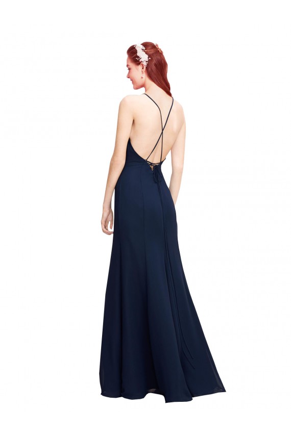 Soft Chiffon High Neck Mermaid Dark Navy Prom Dress / Bridesmaid Dress Derby