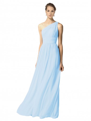 Soft Chiffon One Shoulder A-Line Light Sky Blue Bridesmaid Dress Derby