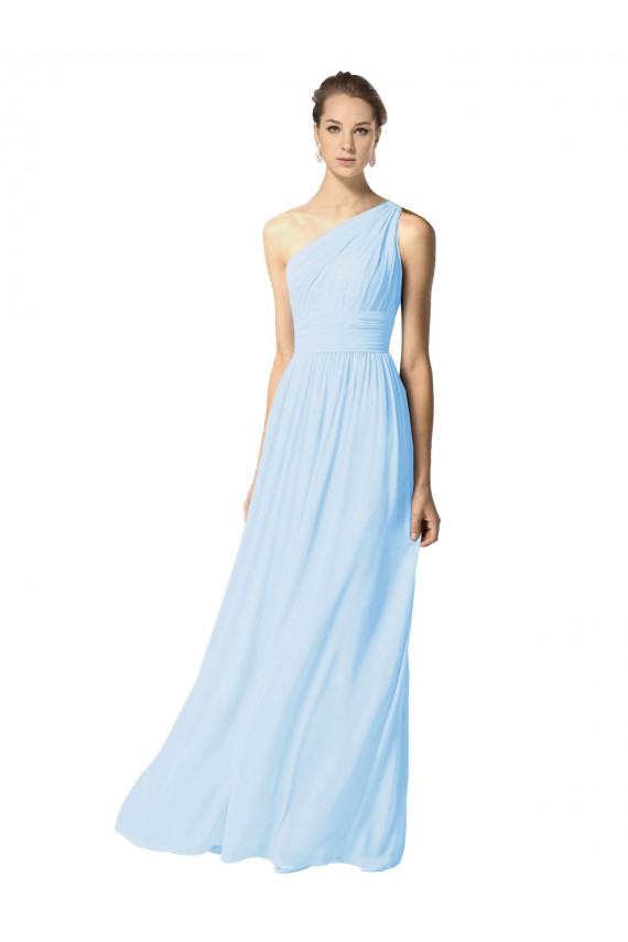 Soft Chiffon One Shoulder A-Line Light Sky Blue Bridesmaid Dress Derby