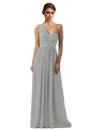 Soft Chiffon One Shoulder A-Line Silver Bridesmaid Dress Derby