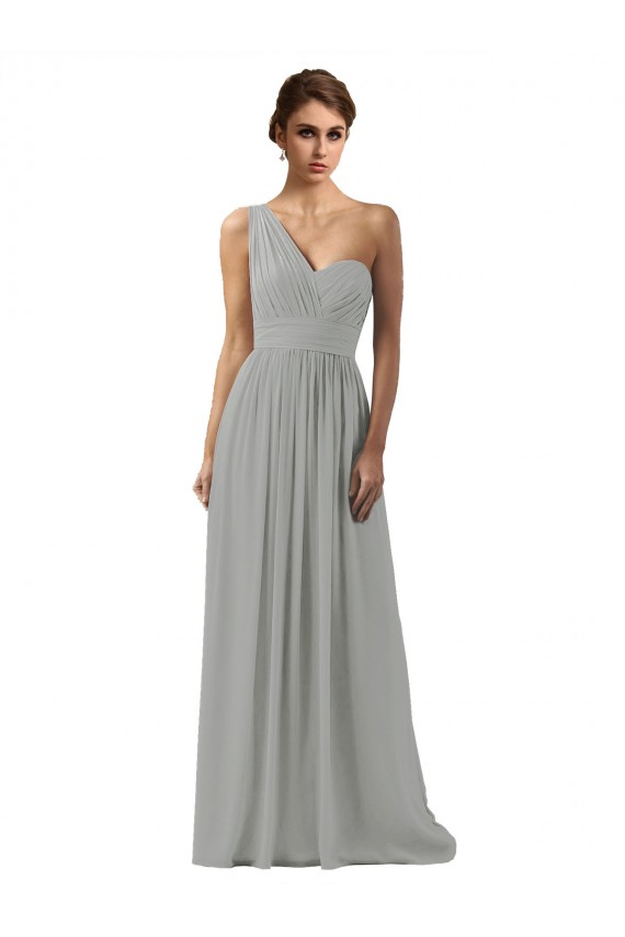 Soft Chiffon One Shoulder A-Line Silver Bridesmaid Dress Derby