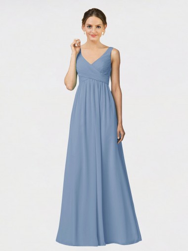 Soft Chiffon Sweetheart A-Line Dusty Blue Bridesmaid Gown Derby