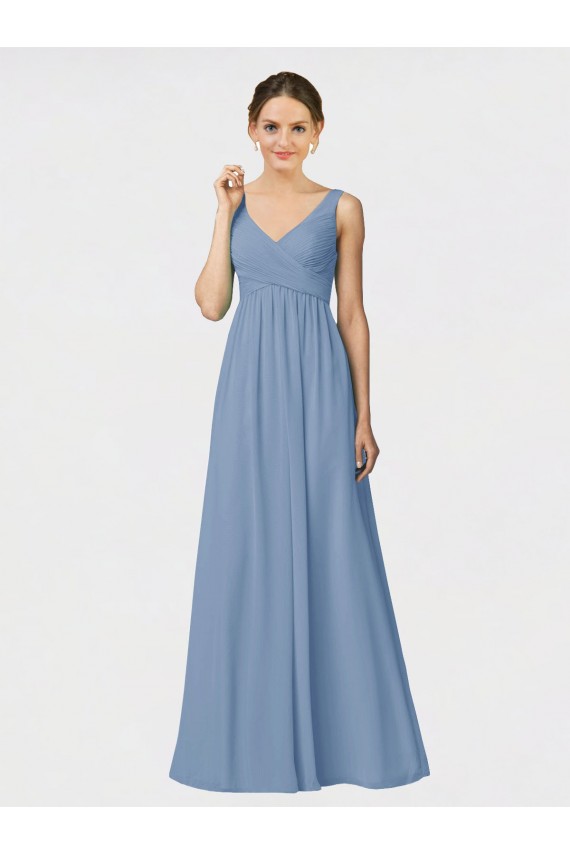 Soft Chiffon Sweetheart A-Line Dusty Blue Bridesmaid Gown Derby